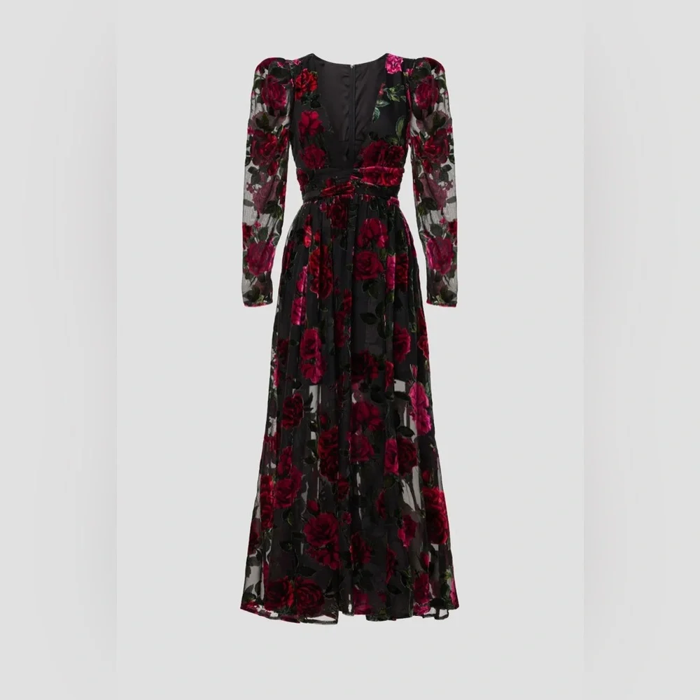Rachel Parcell Black and Red Floral Midi Dress - Picture 2 of 6